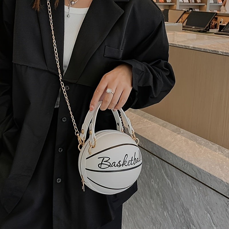 Stylish Women's Basketball Crossbody Bag - Chic PU Shoulder Bag with Zip Closure, Polyester Lining, Perfect for Sports Enthusiasts, Basketball Messenger Mini Round Bag PU Clutch, Suitable for Dates, Work, Vacation, Parties, C